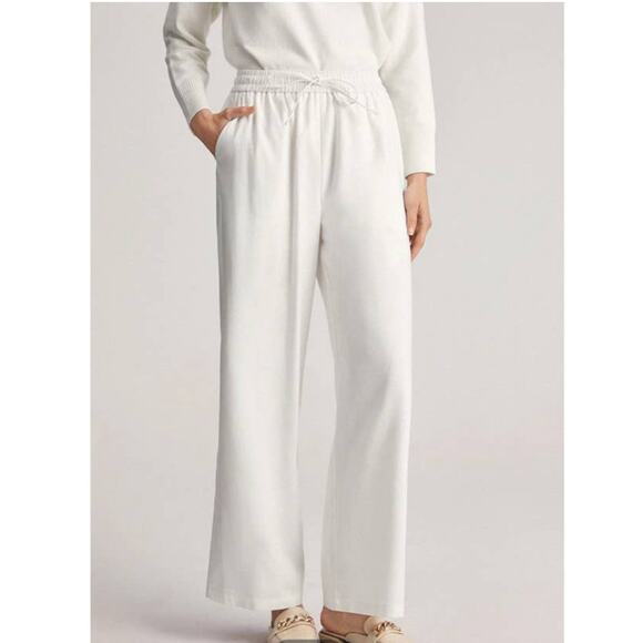 Commense White Linen Blend Drawstring Wide Leg Pants - Picture 1 of 7